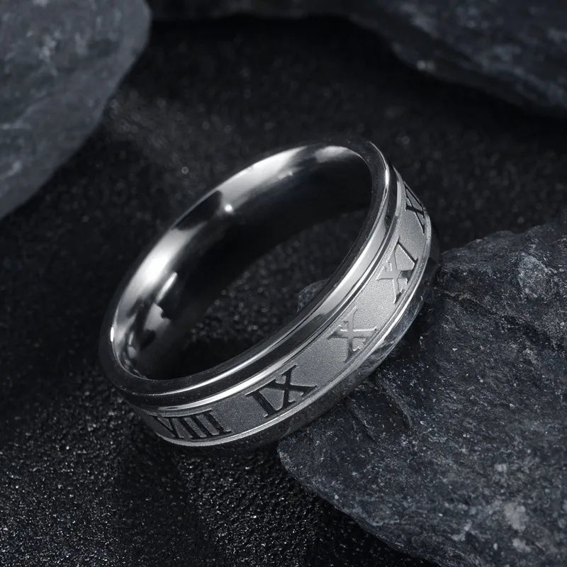 Vintage Roman Numeral Steel Ring