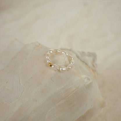 Imitation Pearl Ring with Golden Stud